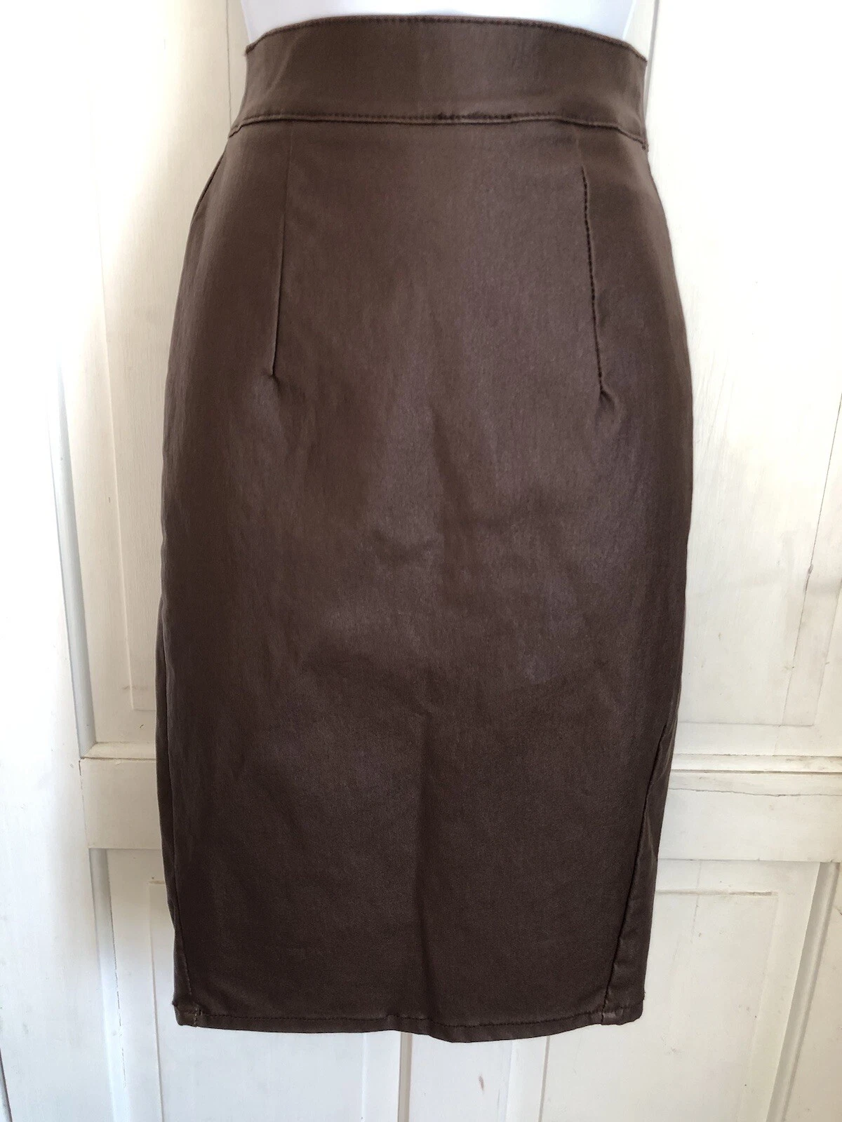 Womens Brown Slim Pencil Skirt Size 6 (Approx) ( W26”) Cotton Blend 24” Long