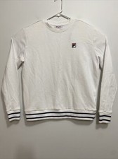 Fila Crewneck Sweater Womens Size Large White Navy Pullover Ribbed Hem Logo