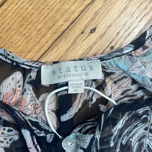 STATUS BY CHENAULT sheer chiffon floral print blouse size xl - Picture 2 of 6