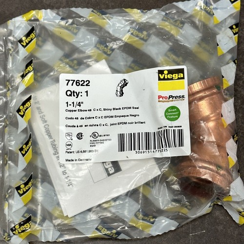 (X5) Viega 1-1/4" Propress 77622 Copper 45 Elbow C x C