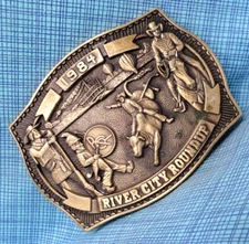 River City Roundup Omaha NE Belt Buckle Vtg 1984 #LE Award Design Medals .SHY008