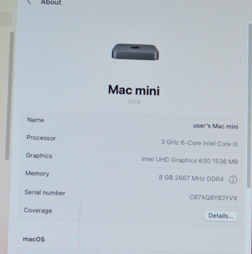 Apple Mac Mini A1993 2018 i5-8500B 3.0GHz 256GB SSD 8GB RAM Big Sur - Afbeelding 3 van 9