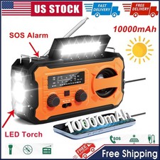 Emergency Solar Hand Crank Weather Radio 10000mAh Power Bank Charger Flash Light