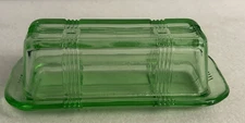 Atlas green glass butter, not repo. glass butter dish covered