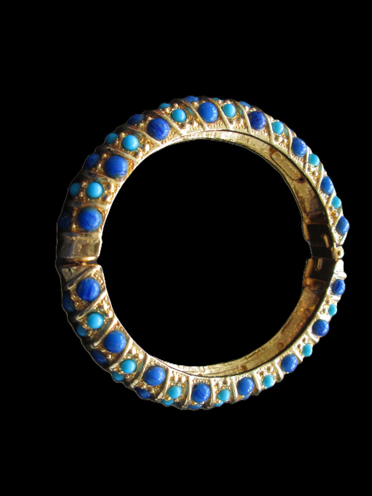 Cadoro Signed Blue Stone Hinged Bangle Bracelet - image 3