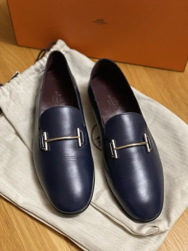 HERMÈS Mocassini Hermes uomo blu navy nuovi con scatola taglia 41