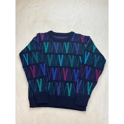 Vintage Abstract Pattern Knit Sweater Pullover Top Colorful