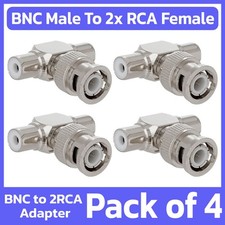 4 Pack BNC Male to 2x RCA Female Adapter Coax Coaxial Connector Converter CCTV