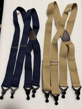 Holdup Navy Blue Tan Suspenders w/ Black Gripper Clasps NEW