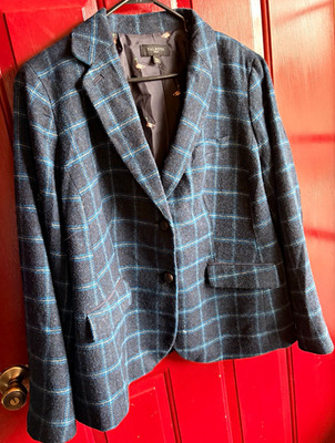 Talbots Women s 18W Blue/Black Plaid Wool Blend Lined  Jacket Duck lining