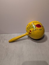 Vintage Mexican Maraca Gourd Shaker Music Mexico Hand Painted Yellow