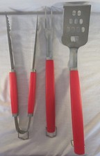 BBQ Grill Tools 3 Pc. Set Red Stainless Steel
