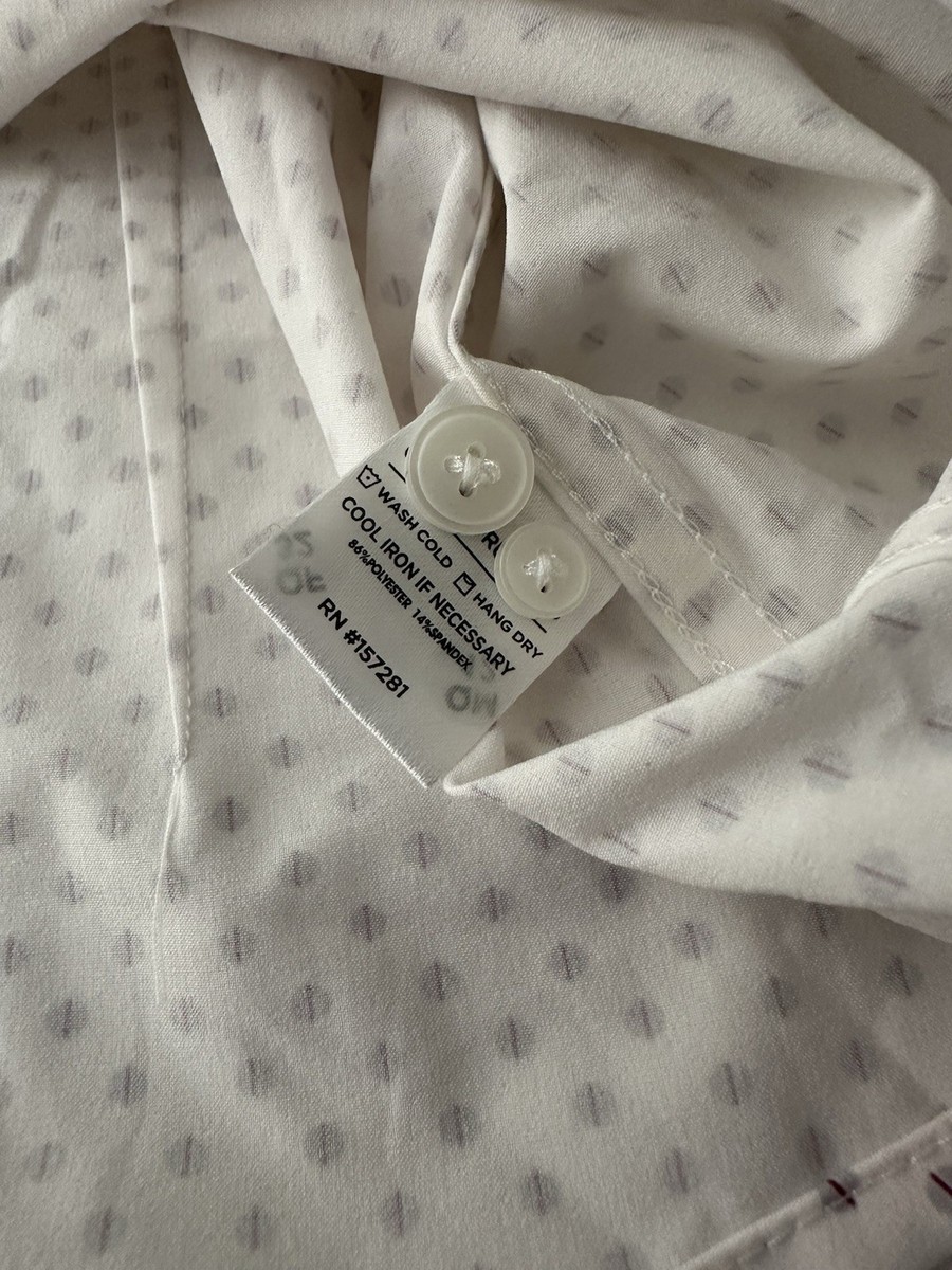 Mizzen+Main LS White Polka Dot Dress Shirt Size Medium Trim Fit