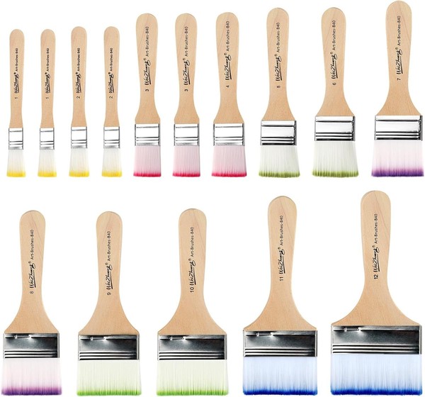 Pinselset 15 StüCk 12 GrößEn Acrylpinsel Flachpinsel Mit Holzgriffen FüR Malerei-image