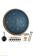 Steel Tongue Drum - 13 inch 15 Tone Tongue Drum - Tambourine, Major Dark Blue
