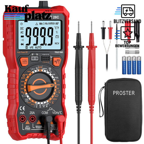 Digitales Multimeter 6000 ZäHler Trms Auto Range Ncv Detektor Rot MessgeräT-image