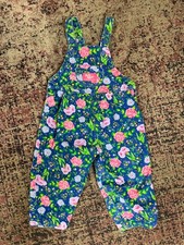 Vintage Girls 90s Floral All Over Print OshKosh Baby B'Gosh Vestbak Overalls