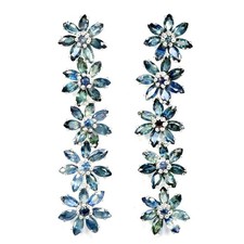 GENUINE AAA BLUE SAPPHIRE MARQUISE  ROUND STERLING 925 SILVER FLOWER EARRING