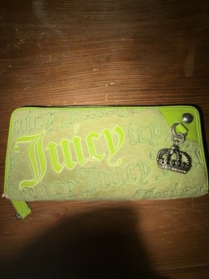 Juicy Couture Green/Pink Zip-Around Women s Wallet Logo Pattern Crown Charm