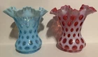 Fenton Blue & Cranberry Opalescent Coin Dot 8” Vases