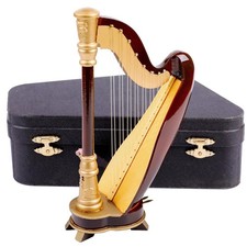 Wooden Miniature Harp with Case Mini Musical Instrument Harp Replica Collecti...