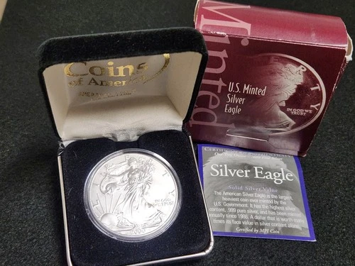 2000 American Silver Eagle Coin 1 Oz .999 US Dollar 1$ Uncirculated COA