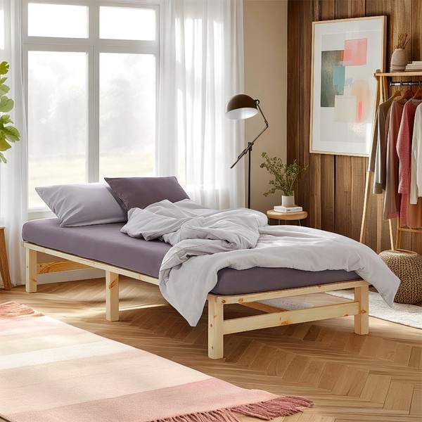 Bett 90X200 Holz Massiv Lattenrost Einzelbett GäStebett Kinderbett Homestyle4U-image