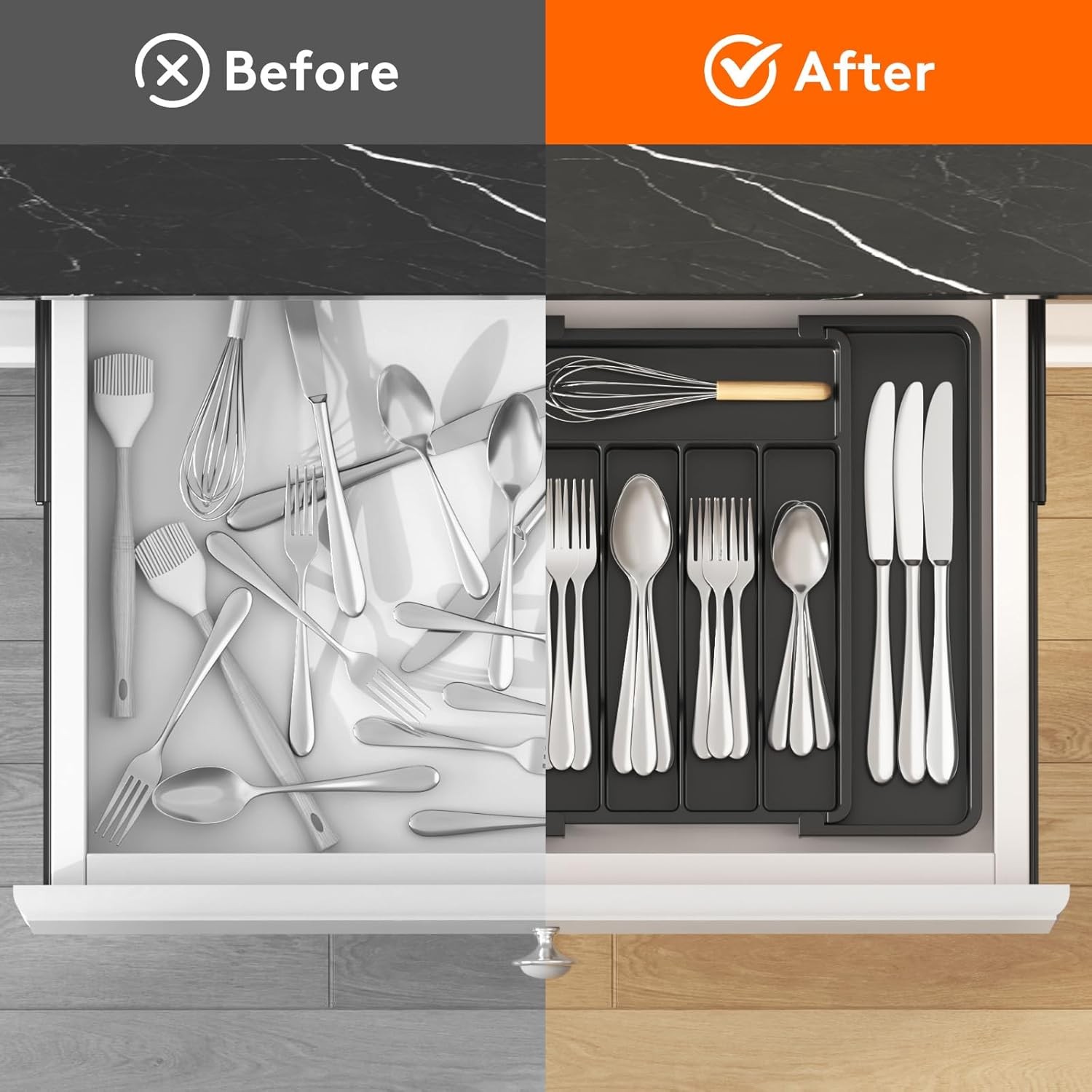 Lifewit Silverware Drawer Organizer, Expandable Utensil Tray for Kitchen, BPA Fr