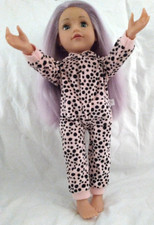 DesignaFriend  Doll with Lilac Hair + Pink Spotty Bunny All-in-One Outfit