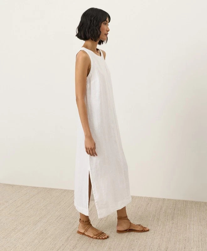 Pact Organic Cotton Linen Easy Tank Dress Summer Sleeveless _ SHIP FROM US