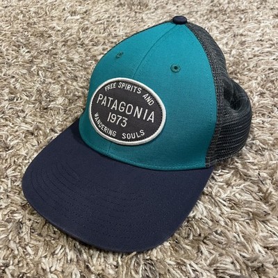 Patagonia Hog Tag LoPro Trucker Hat Snapback Teal Blue Mesh Patch Free Spirits
