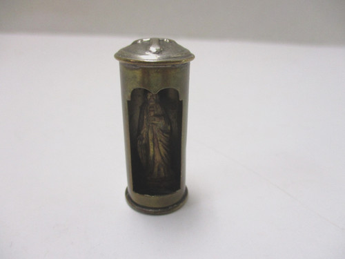 Trench Art WWI or II Bullet Casing Pocket Shrine 1.5" Tall Religious Figure