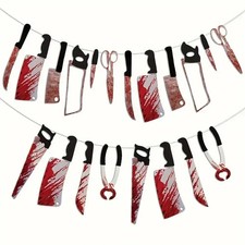20pcs Halloween Bloody Knife Garland Banner - Realistic Red  White Blood-Splatt