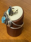 Southwest Signed Turquoise Sterling Silver Ring Size 6 & Cuff Rare 28.3 Grams — photo 3
