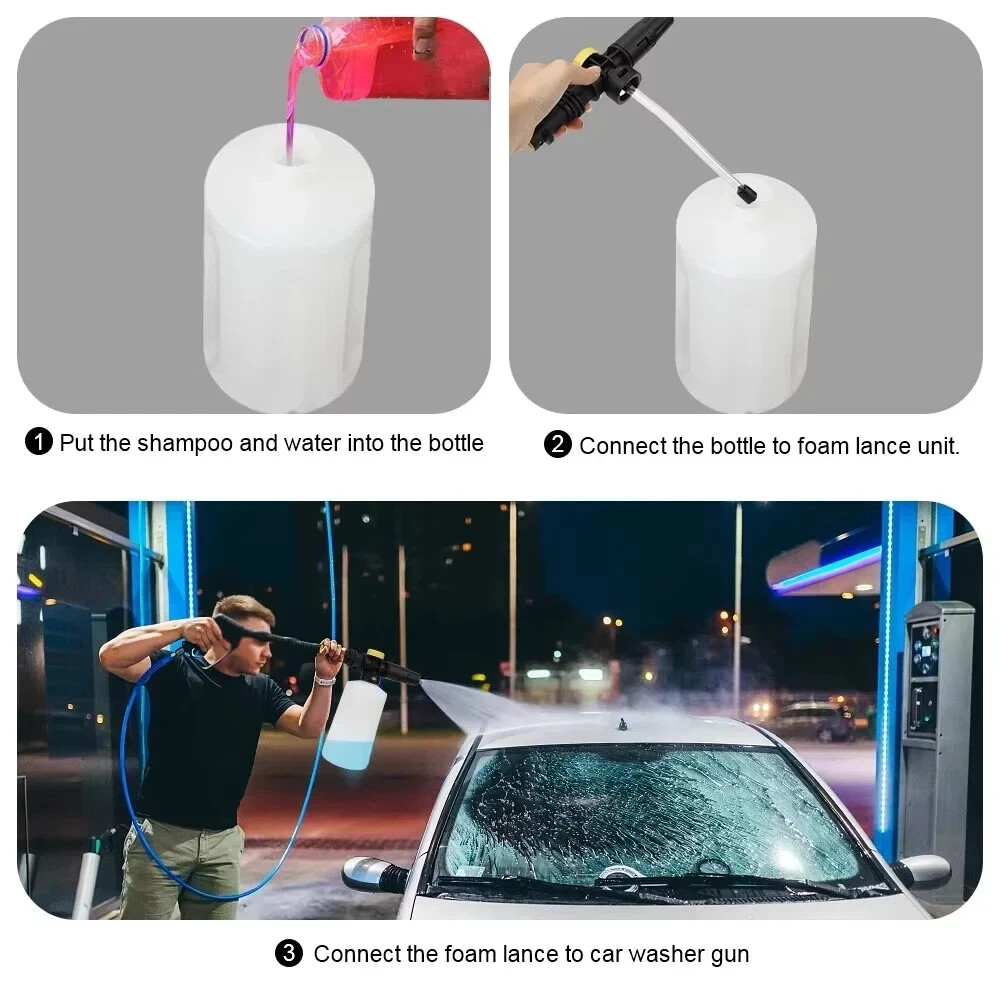 1/4" Snow Foam Washer Gun Car Wash Soap Lance Cannon Spray Pressure Jet Bottle