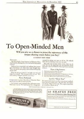 1927 Palmolive Peet Company Chicago IL Shaving Cream ''Open Minded Men'' Print Ad