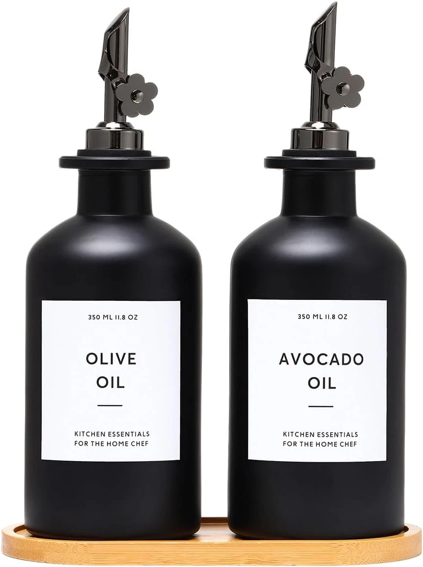 Olive Oil Dispenser for Kitchen, Glass Oil Dispenser Bottle, Black Oil and Vineg