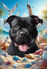 American Pit Bull Terrier Black Summer Beach Fun Flag