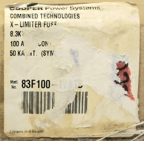 COOPER POWER 83F100 IVBTB 100 AMP 8.3 KV 50 KA X-Limiter Fuse Combined - Picture 1 of 5