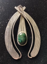 Sterling Silver 925 Signed Israel Artisan Modern Eilat Stone Necklace Pendant