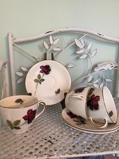 Vintage Alfred Meakin Realm Rose 3 X Teacups And Saucers