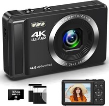 Digital Camera, Toiauaha 4K Autofocus Vlogging Camera 44MP UHD Compact Camera