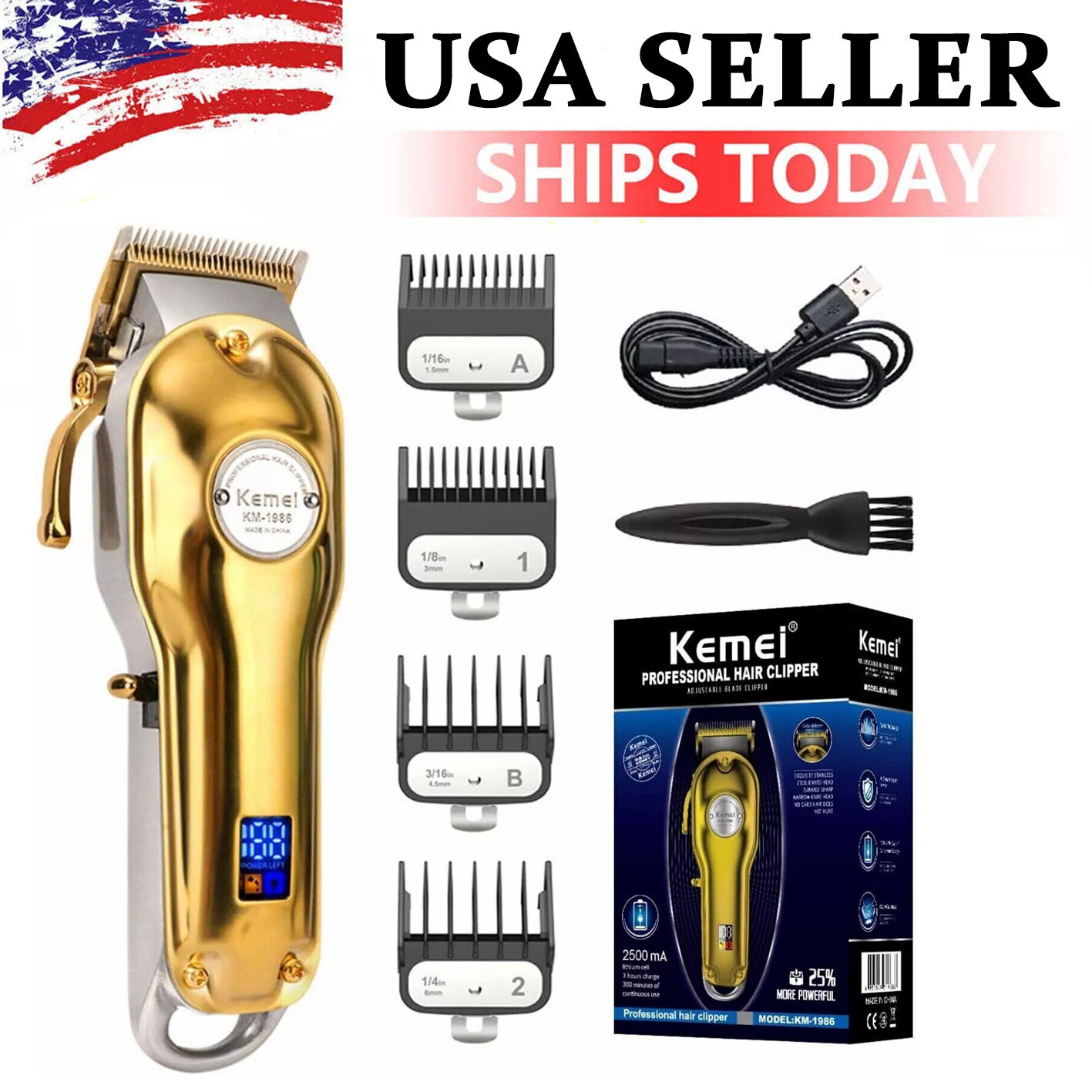 Kemei Professional Hair Clippers & Trimmer Kit Barber Cordless Hair Cutting Kits