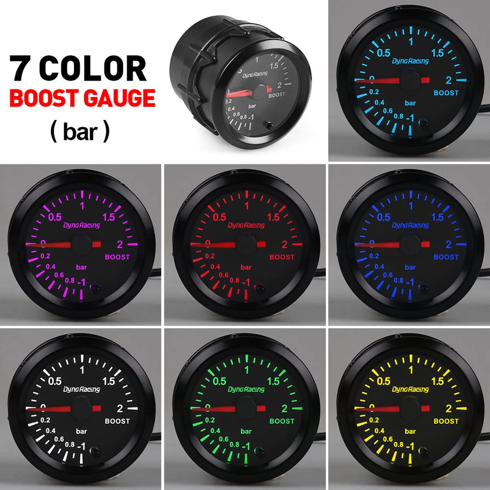 2'' 52mm Pointer Turbo Boost Gauge Stepper Motor Black 2Bar Meter 7 Color LED - Image 3 of 4