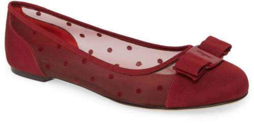 NEW SALVATORE FERRAGAMO Varina Dots Women's 724119 Red Flats Size 5.5 D $725