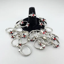 Vintage NOS Bulk Lot of 24 Red White Blue Enamel Star Adjustable Pinky Rings