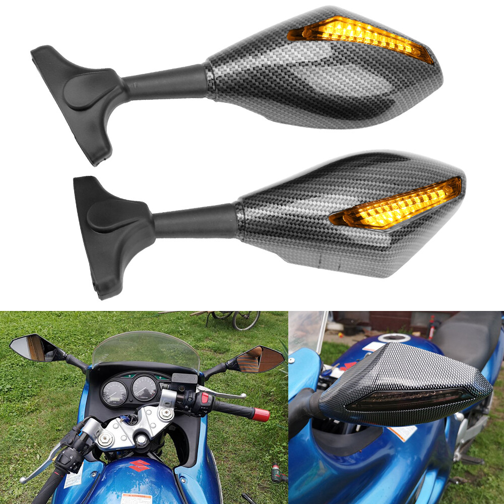 2 LED Turn Signal Rear View Mirrors For Kawasaki Ninja 250 250R