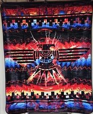 INDIAN THUNDERBIRD  LIGHTNING SOUTHWEST WESTERN QUEEN SIZE BLANKET
