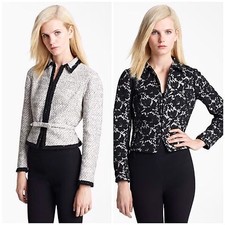 Valentino (rrp $3,500) Tweed And Lace Belted Reversible Suit Jacket Blazer Xs