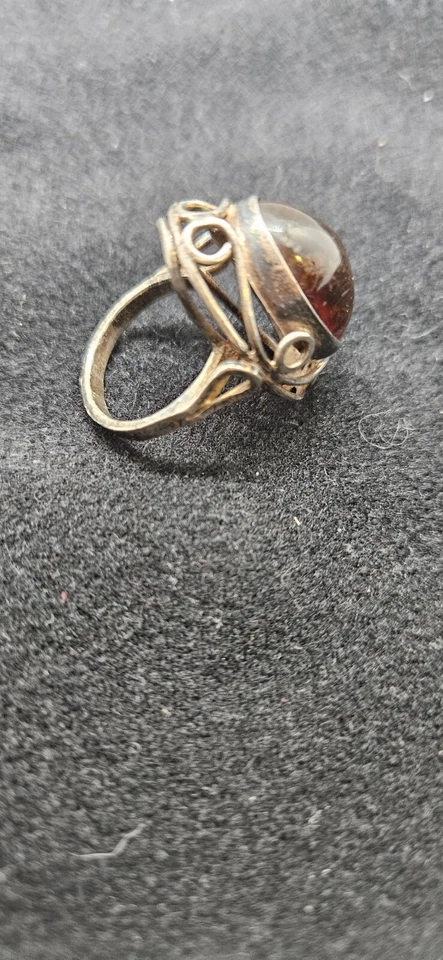 Anillo vintage ámbar y plata de ley Foto 4 de 4